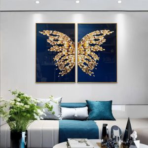 Angelic Golden Wings Crystal Glass Painting - Set of 2