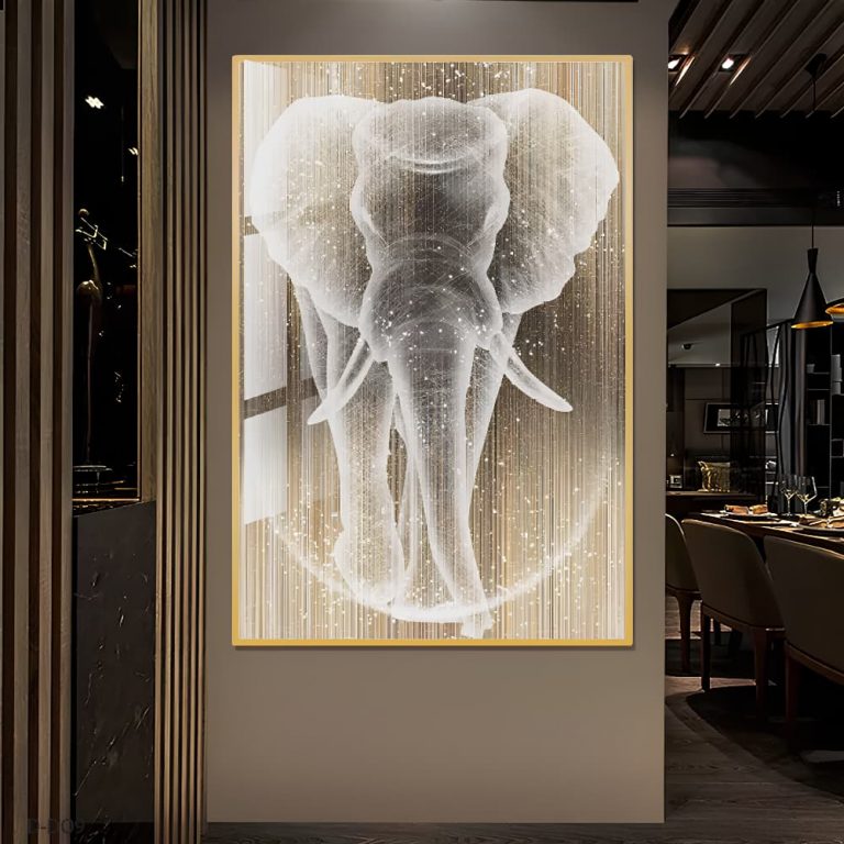 White Elephant Crystal Glass Painting 