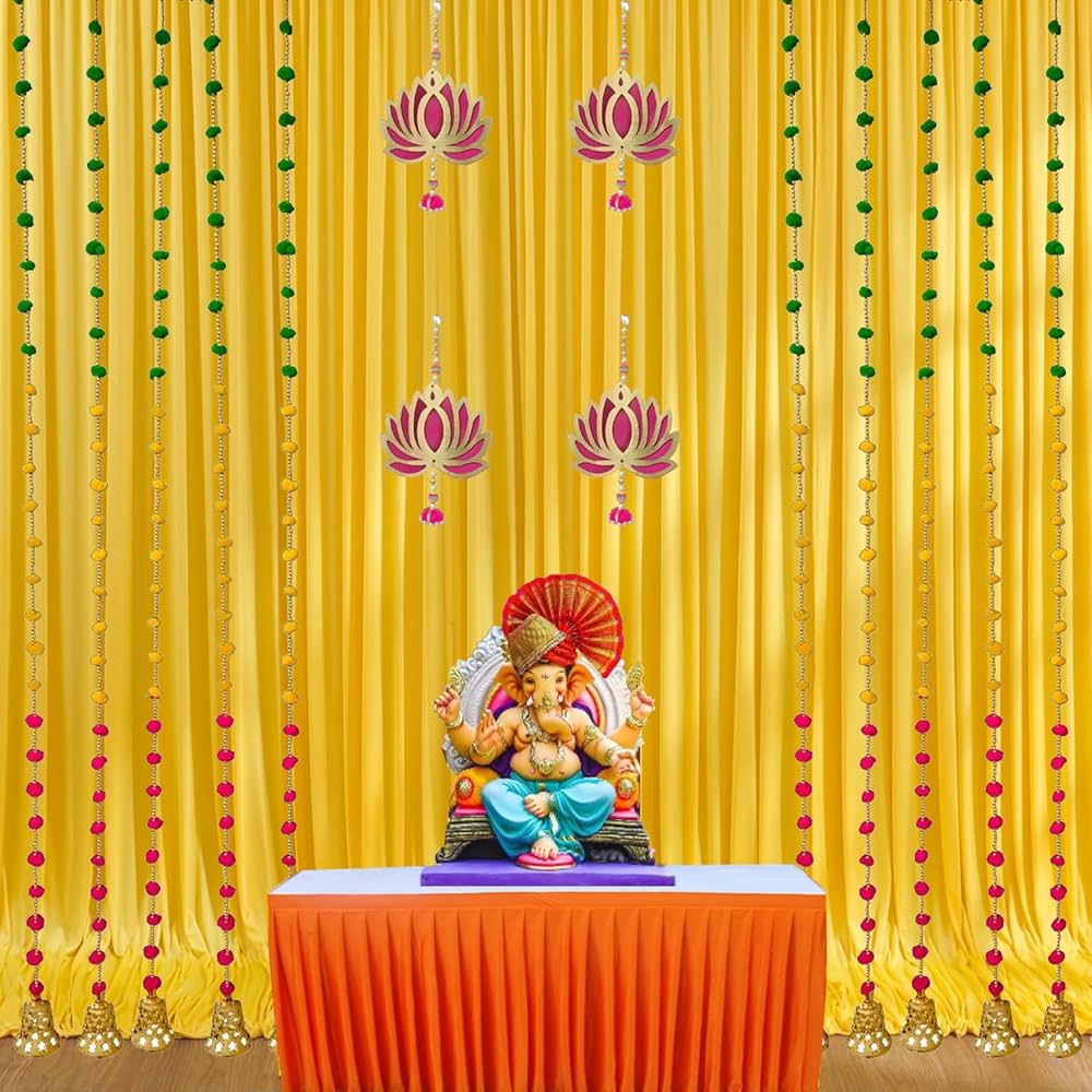 Ganpati Decoration with Drapes and Dupattas