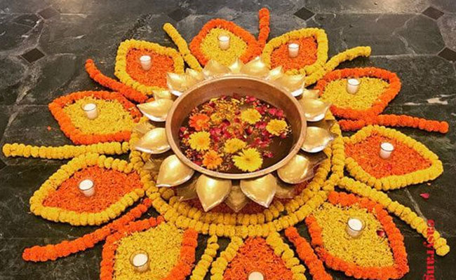 Flower Rangoli for Navratri 