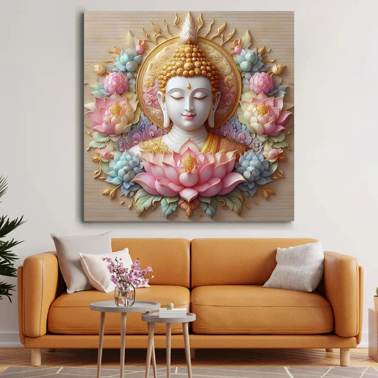 Lotus painting with Lord Buddha