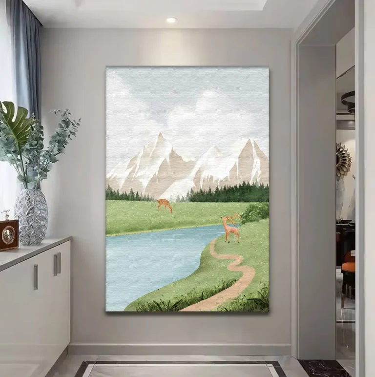 Mountain painting with water