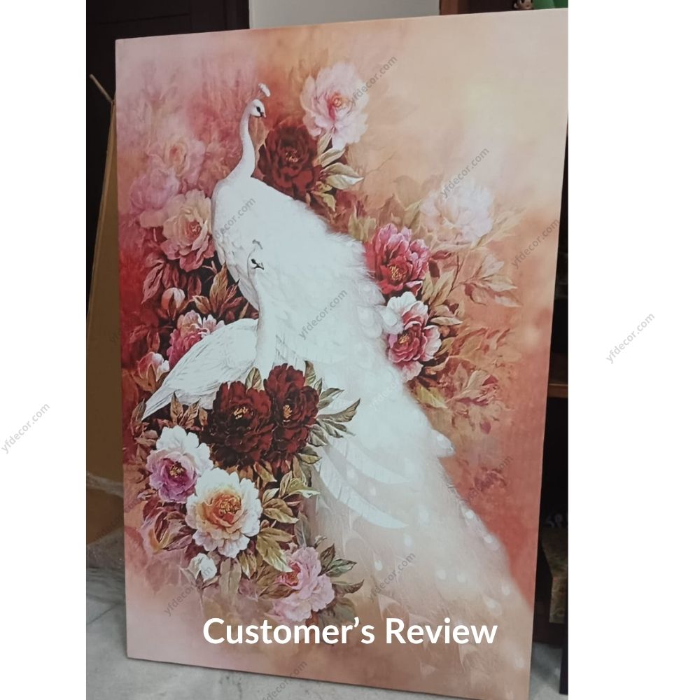 Majestic White Peacock Painting for Vastu - Image 2