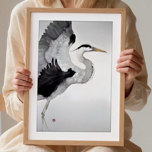 Watercolor Heron in Flight Grace - Image 2