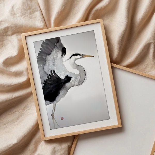Watercolor Heron in Flight Grace - Image 3