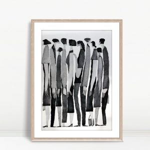 Monochrome Crowd Silhouettes in Linework