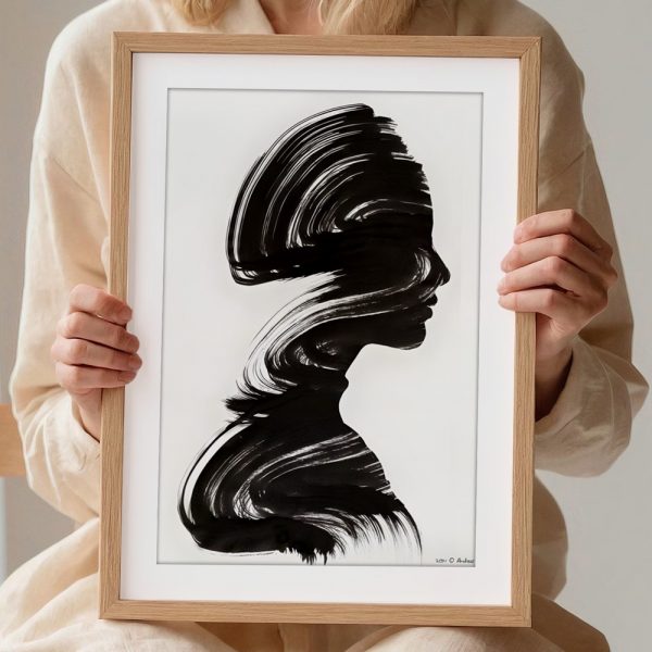 Ink Brush Silhouette Flowing Profile - Image 2