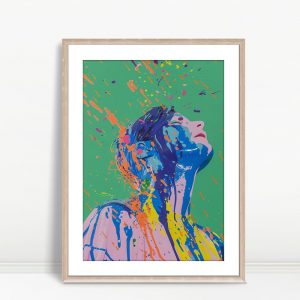 Color Splash Portrait on Green Canvas
