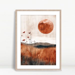 Wildflowers and Terracotta Sun Landscape