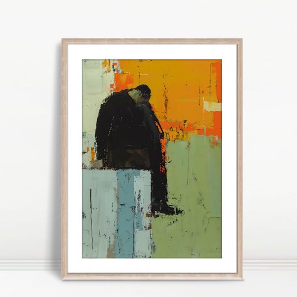 Melancholic Figure Against Abstract Hues