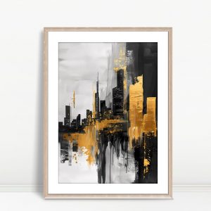Gilded Skyline on Monochrome Cityscape