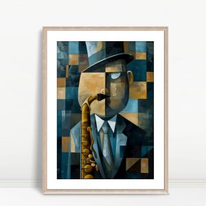 Cubist Jazzman in Blue Tones