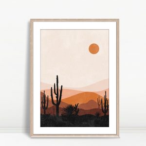 Desert Scene with Orange Sun