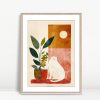 Cat and Leaves by Sunset Window