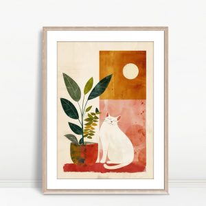 Cat and Leaves by Sunset Window