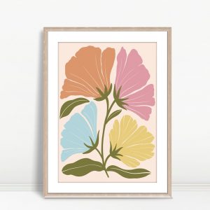Four Pastel Flowers on Stems