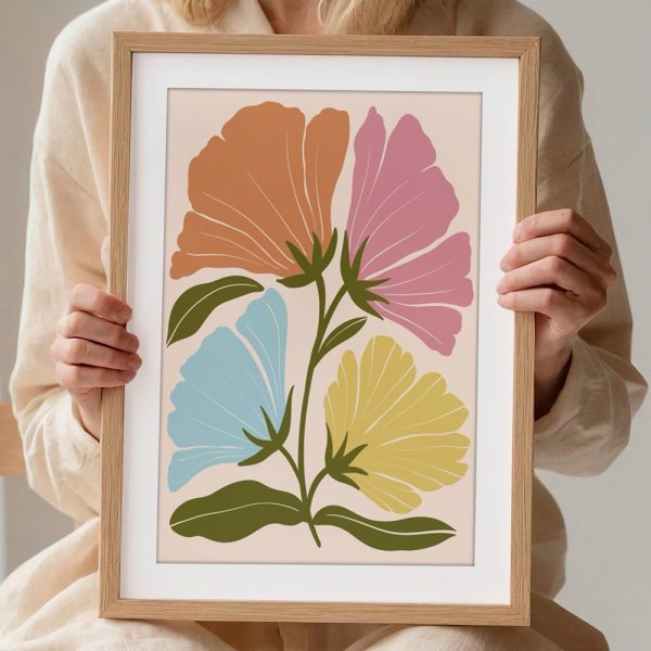 Four Pastel Flowers on Stems - Image 2