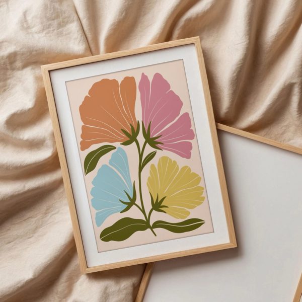 Four Pastel Flowers on Stems - Image 3