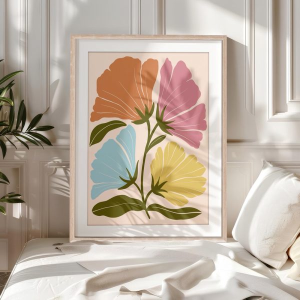 Four Pastel Flowers on Stems - Image 5