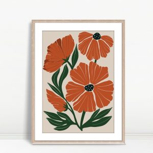 Orange Poppies with Green Leaves