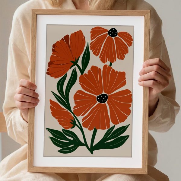 Orange Poppies with Green Leaves - Image 2