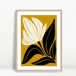 White Flower on Mustard Yellow