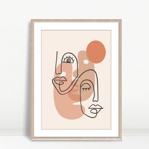 Two Faces in Line Art Style