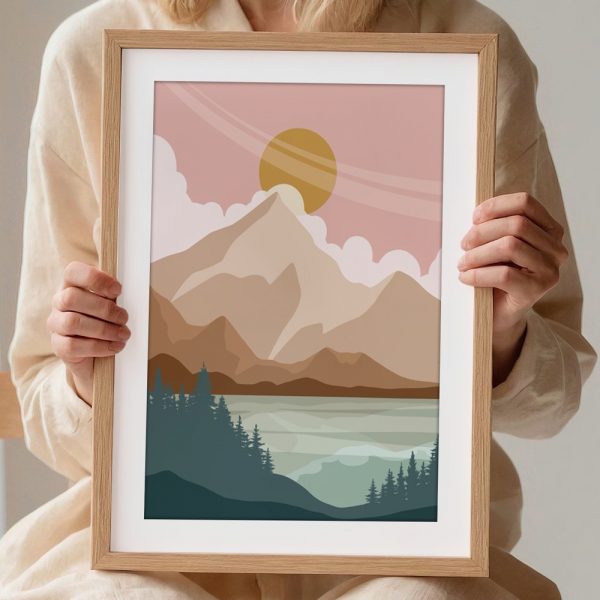Sunlit Peaks Over Forest Lake - Image 2