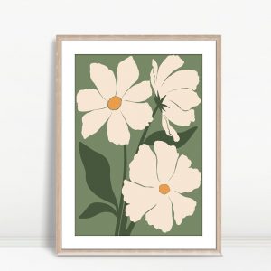 Soft Ivory Blossoms Green Background