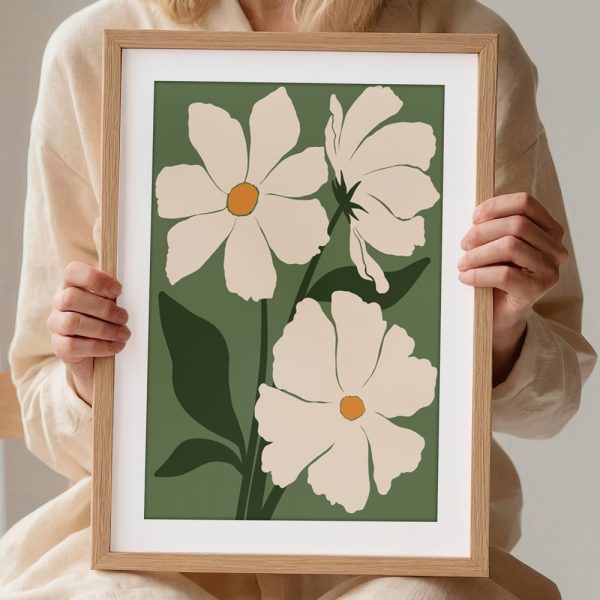 Soft Ivory Blossoms Green Background - Image 2