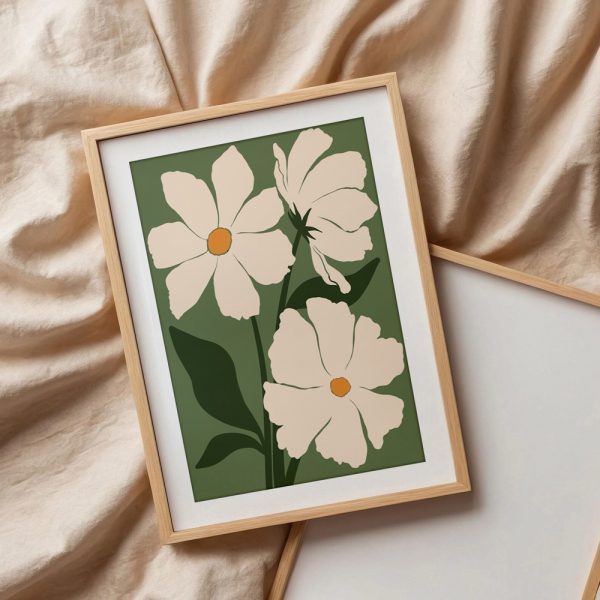 Soft Ivory Blossoms Green Background - Image 3