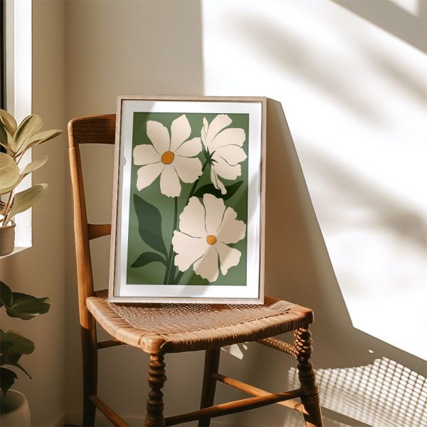 Soft Ivory Blossoms Green Background - Image 4