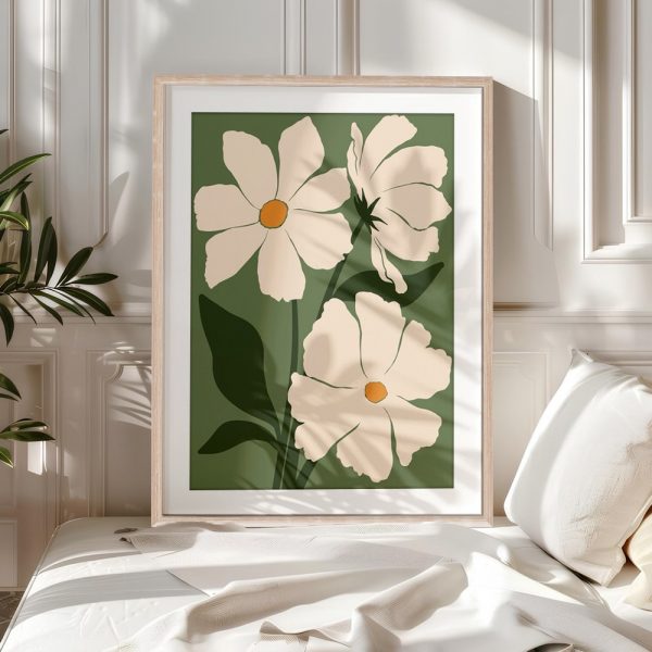 Soft Ivory Blossoms Green Background - Image 5