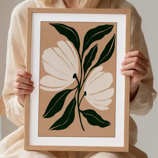 Minimalist Ivory Florals Tan Background - Image 2
