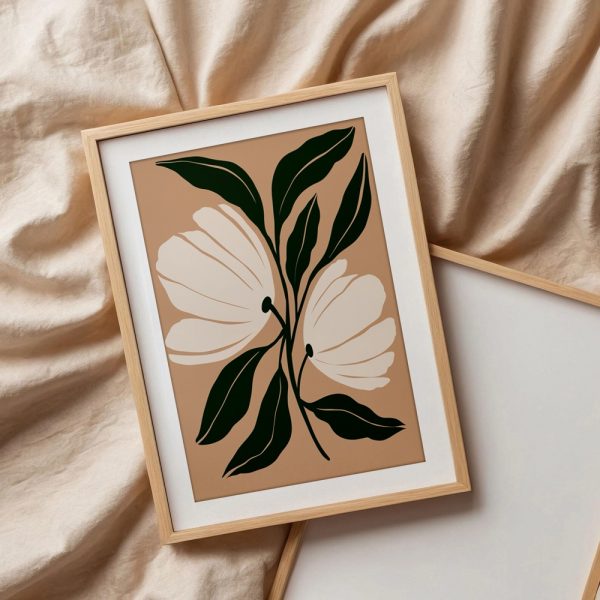Minimalist Ivory Florals Tan Background - Image 3