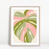 Pink Green Monstera Boho Leaf
