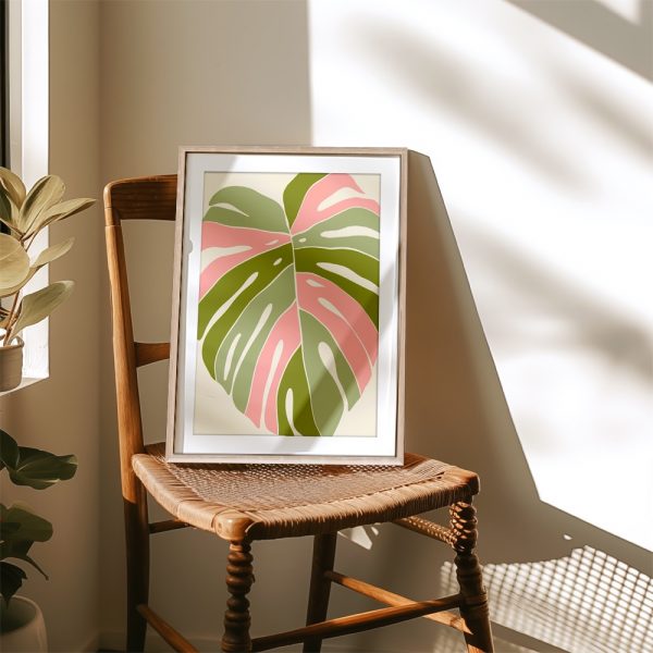 Pink Green Monstera Boho Leaf - Image 4