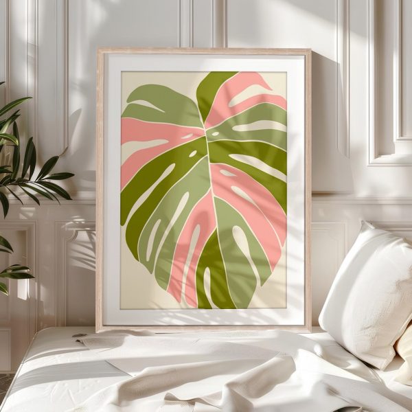 Pink Green Monstera Boho Leaf - Image 5