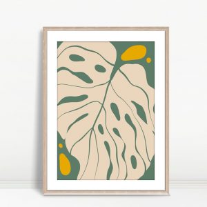 Creamy Monstera Leaf with Gold Accents