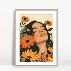 Woman Surrounded by Orange Wildflowers
