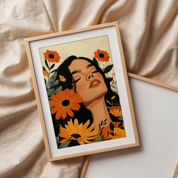 Woman Surrounded by Orange Wildflowers - Image 3