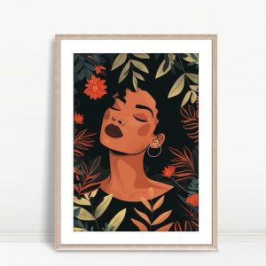 Bold Woman with Tropical Red Foliage