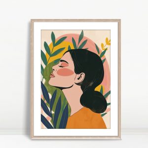 Woman with Greenery and Colorful Halo