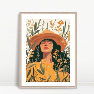Woman in Yellow Hat Among Wildflowers