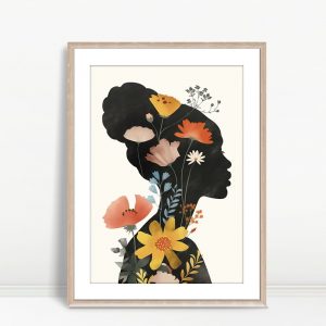 Silhouette Woman with Blossoming Florals