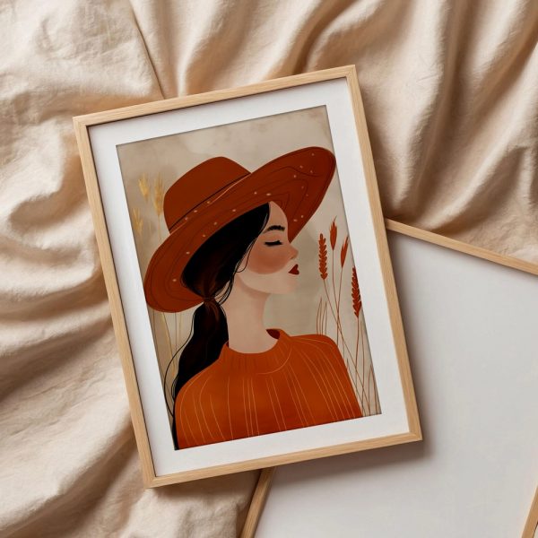 Rust Hat Autumn Wheat Boho Woman - Image 3