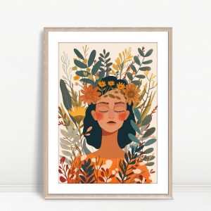 Woman with Flower Crown and Foliage