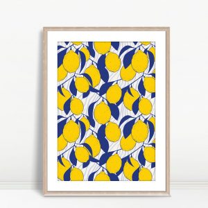Lemon Zest Blue Botanical Pattern