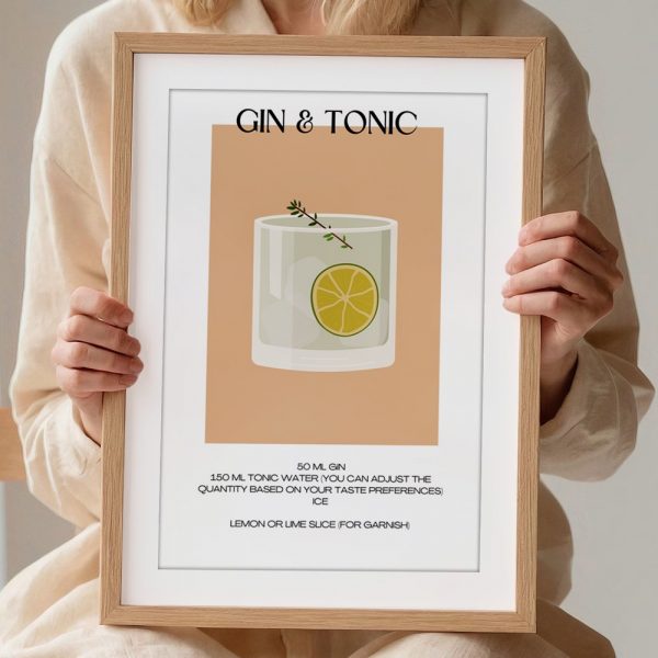 Gin Tonic Minimalist Cocktail Recipe Print - Image 2