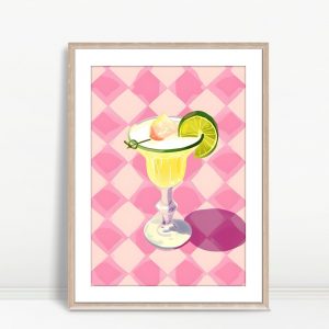 Margarita Fiesta Glass Pink Check Art